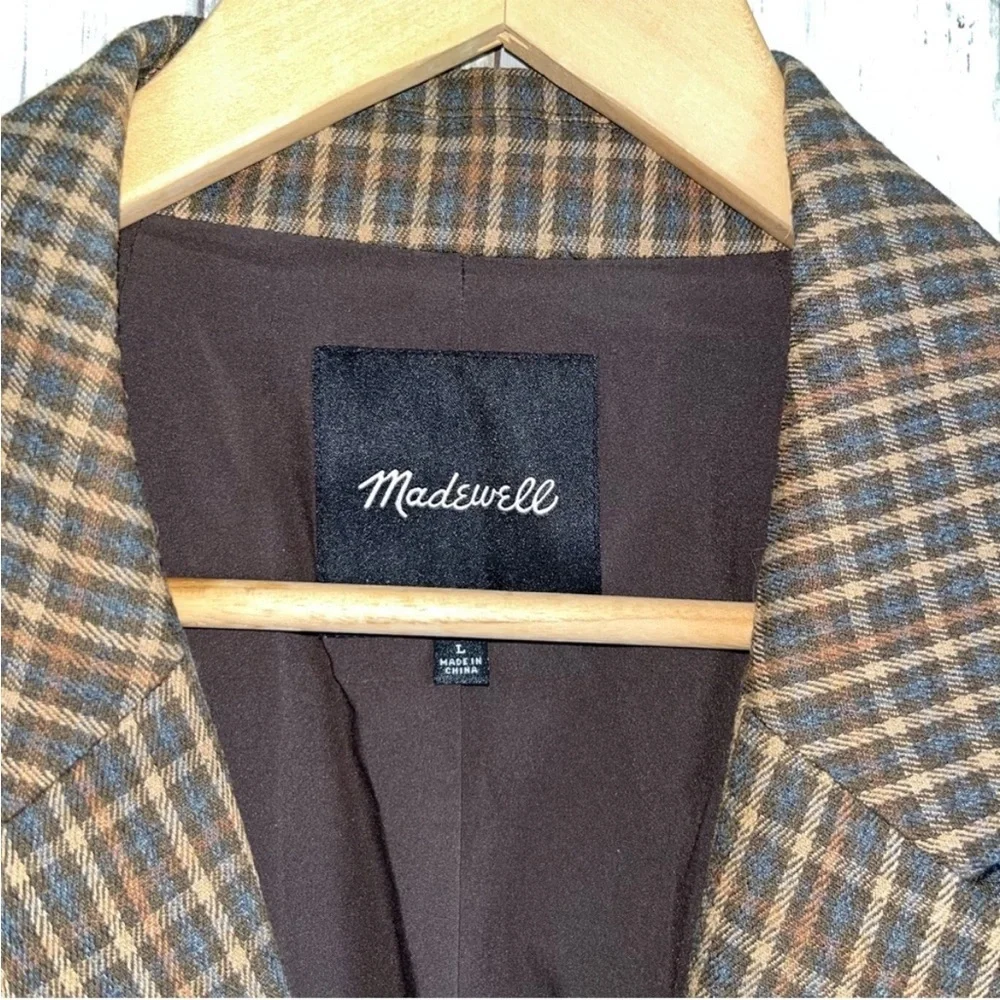 Madewell Caldwell Blazer Mandell Plaid Double Breasted Brown Tan Size L - Picture 7 of 7